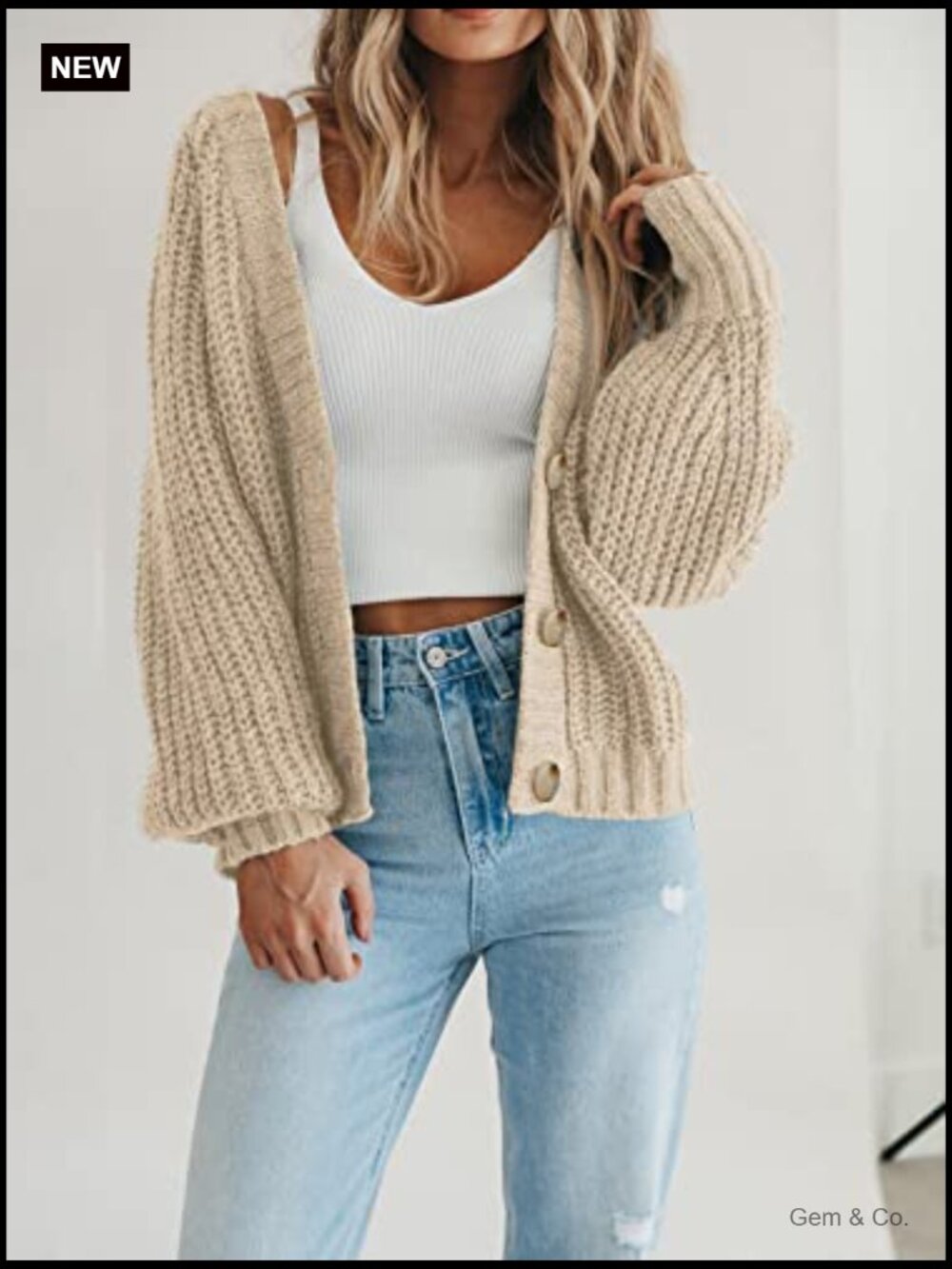 Chunky Knit Open Front Cardigan Long Sleeve Button Loose - Picture 4 of 7